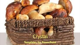  Presentation with mushrooms - Presentation design enhanced with fresh-mushrooms-in-basket-isolated background and a tawny brown colored foreground