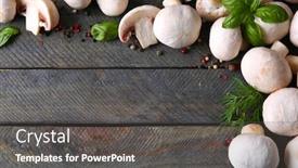  Presentation with mushrooms - Cool new PPT layouts with fresh mushrooms on wooden background backdrop and a dark gray colored foreground