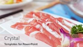 Presentation with chinese food - Amazing slide deck having fresh-mutton-for-hot-pot backdrop and a coral colored foreground