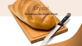  Presentation with breadboard - PPT theme having fresh-natural-bread-with-knife background and a yellow colored foreground