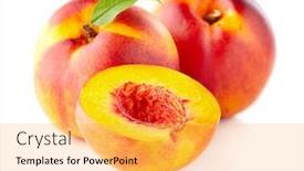  Presentation with leaf water drops fresh - Audience pleasing PPT theme consisting of fresh-nectarine-with-leaf backdrop and a yellow colored foreground