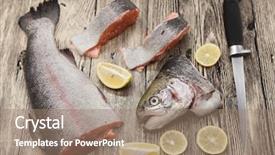  Presentation with trout - Colorful slide set enhanced with fresh-norwegian-rainbow-trout-steaks backdrop and a coral colored foreground