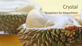  Presentation with tropical fruit - Presentation theme enhanced with fresh open durian fruit fresh background and a  colored foreground