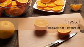  Presentation with fruit cocktail - Colorful theme enhanced with fresh-orange-fruit-whole backdrop and a coral colored foreground