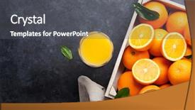  Presentation with mango juice fresh tropical fruit - Slides featuring fresh orange fruits and juice background and a dark gray colored foreground