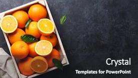  Presentation with top view - Audience pleasing PPT theme consisting of fresh orange fruits in wooden backdrop and a dark gray colored foreground