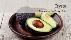  Presentation with fresh avocado - Cool new PPT theme with fresh organic avocado on ceramic backdrop and a light gray colored foreground