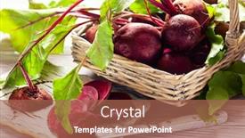  Presentation with beetroot - Cool new presentation theme with fresh organic beetroot with green leaves in a basket on a wnite wooden table backdrop and a red colored foreground