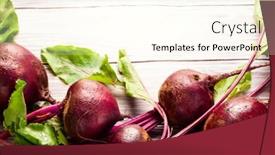  Presentation with beetroot - Presentation design consisting of fresh organic beetroot with green leaves on a wnite wooden background top view copy space background and a cream colored foreground