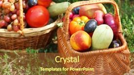  Presentation with fresh fruits vegetables - Audience pleasing slide set consisting of fresh organic fruits and vegetables in wicker baskets outdoors backdrop and a tawny brown colored foreground
