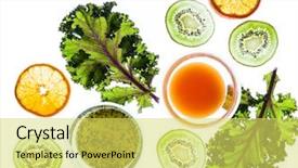  Presentation with fruit banana - Slide set consisting of fresh organic kale leaves fruits background and a yellow colored foreground