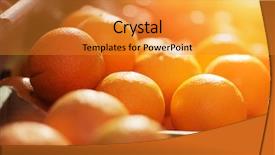  Presentation with orange fruit - Presentation theme enhanced with fresh organic oranges on display background and a gold colored foreground