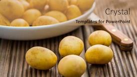  Presentation with bowl - Colorful presentation design enhanced with fresh-organic-small-potatoes backdrop and a coral colored foreground