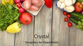  Presentation with fruit farm - Audience pleasing slides consisting of fresh organic vegetables and fruit backdrop and a mint green colored foreground