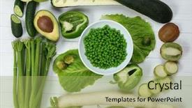  Presentation with fresh fruits vegetables - Slides having fresh organic vegetables and fruits on wooden table close up background and a mint green colored foreground