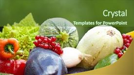  Presentation with fresh fruits vegetables - Beautiful slides featuring fresh organic vegetables ane fruits on wood table in the garden backdrop and a tawny brown colored foreground