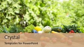  Presentation with fresh fruits vegetables - Presentation design having fresh organic vegetables ane fruits background and a coral colored foreground