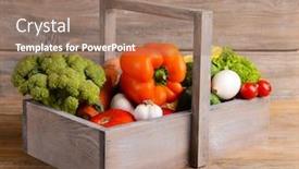  Presentation with wicker - Beautiful presentation theme featuring fresh organic vegetables in wicker basket on wooden background backdrop and a coral colored foreground