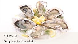  Presentation with oyster - Theme consisting of fresh-oyster-isolated-on-white background and a lemonade colored foreground