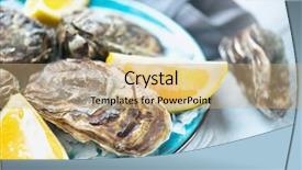  Presentation with dinner blue - Theme consisting of fresh oysters close-up background and a coral colored foreground