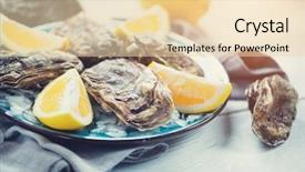 Presentation with dinner blue - PPT theme consisting of fresh oysters close-up background and a lemonade colored foreground