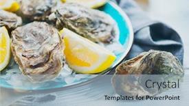  Presentation with dinner blue - Audience pleasing PPT theme consisting of oysters close-up on blue backdrop and a light blue colored foreground