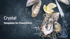  Presentation with oyster - PPT theme having fresh oysters close-up background and a ocean colored foreground