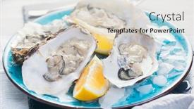  Presentation with dinner blue - Presentation design consisting of fresh-oysters-close-up background and a lemonade colored foreground