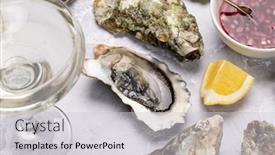  Presentation with sparkling wine - PPT theme with fresh-oysters-with-glass background and a light gray colored foreground