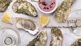  Presentation with sparkling wine - Presentation enhanced with fresh-oysters-with-glasses background and a coral colored foreground