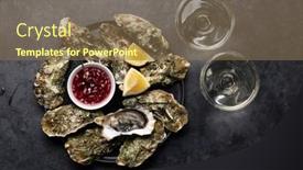  Presentation with sparkling wine - PPT theme enhanced with fresh-oysters-with-glasses background and a violet colored foreground
