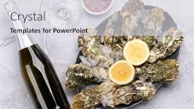  Presentation with sparkling wine - Presentation theme enhanced with fresh-oysters-with-glasses background and a  colored foreground