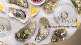  Presentation with sparkling wine - Slide deck having fresh-oysters-with-glasses background and a coral colored foreground