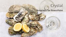 Presentation with sparkling wine - Presentation theme featuring fresh-oysters-with-glasses background and a soft green colored foreground