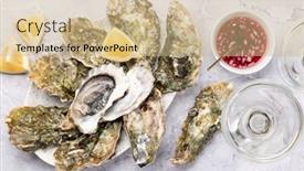  Presentation with sparkling wine - Slide set featuring fresh-oysters-with-glasses background and a coral colored foreground