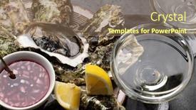  Presentation with sparkling wine - Presentation design consisting of fresh-oysters-with-glasses background and a coral colored foreground