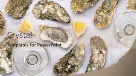  Presentation with sparkling wine - PPT theme featuring fresh-oysters-with-glasses background and a soft green colored foreground