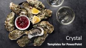  Presentation with sparkling wine - Presentation theme consisting of fresh-oysters-with-glasses background and a dark gray colored foreground