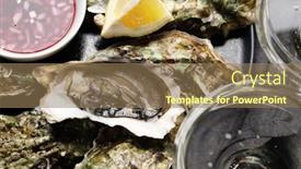  Presentation with sparkling wine - Slides consisting of fresh-oysters-with-glasses background and a coral colored foreground