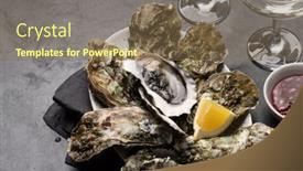  Presentation with sparkling wine - Presentation theme having fresh-oysters-with-glasses background and a violet colored foreground