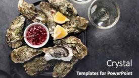  Presentation with sparkling wine - Presentation design consisting of fresh-oysters-with-glasses background and a dark gray colored foreground