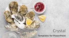  Presentation with sparkling wine - Theme enhanced with fresh-oysters-with-glasses background and a light gray colored foreground