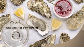  Presentation with sparkling wine - Theme having fresh-oysters-with-glasses background and a soft green colored foreground