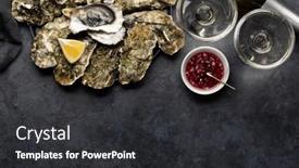  Presentation with sparkling wine - Presentation theme having fresh-oysters-with-glasses background and a dark gray colored foreground