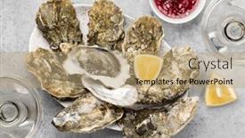  Presentation with sparkling wine - PPT theme enhanced with fresh-oysters-with-glasses background and a coral colored foreground