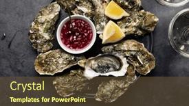  Presentation with sparkling wine - Theme with fresh-oysters-with-glasses background and a tawny brown colored foreground