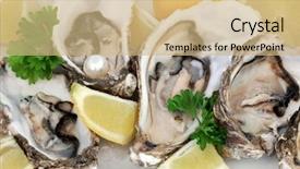  Presentation with pearl oyster - Presentation theme enhanced with fresh oysters with lemon fruit background and a coral colored foreground