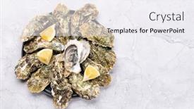  Presentation with lemons - PPT theme enhanced with fresh-oysters-with-lemons-flat background and a sky blue colored foreground