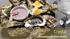  Presentation with sparkling wine - Theme with fresh-oysters-with-sauce background and a coral colored foreground