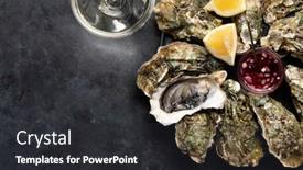  Presentation with sparkling wine - Presentation enhanced with fresh-oysters-with-sauce background and a  colored foreground